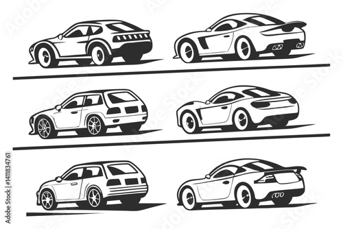 Car Silhouette Collection, Modern Vehicle Design Elements, Vector Illustration for Automotive Industry