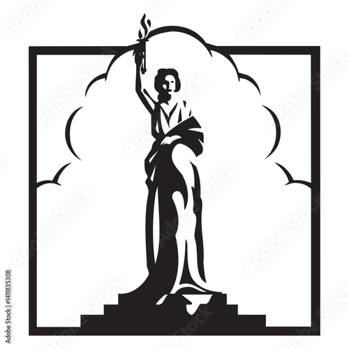 Statue of liberty, vector line icon. Isolated vector illustration of a statue of a woman holding a torch