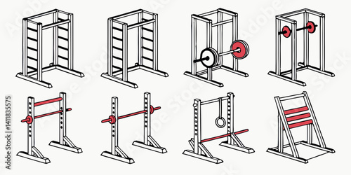 Red Line Weightlifting Gym Squat Racks Pull Up Bars Line Art