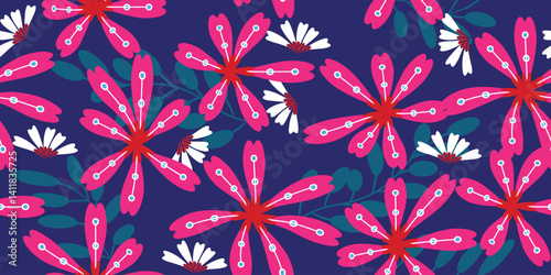 African ethnic traditional Blue pattern. seamless beautiful Kitenge, chitenge, dutch wax style. fashion design in colorful. pink botanical abstract motif. floral Ankara prints, African wax prints.