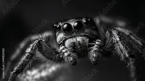 Obraz na płótnie Highly detailed black and white spider macro, ideal for nature, macro, or scientific themes w salonie