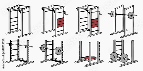 Weightlifting Power Squat Rack Gym Equipment Line Art