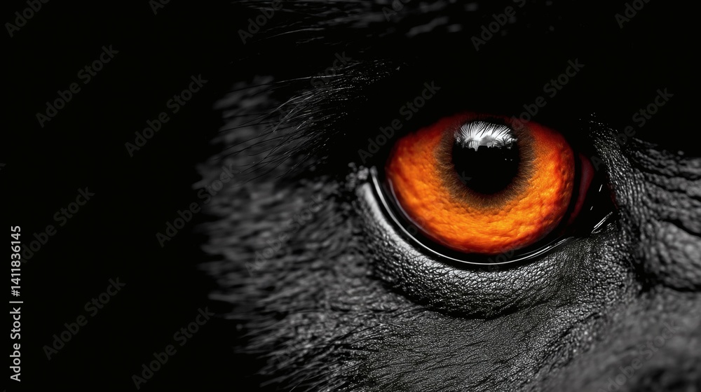 Intense close-up of glowing orange animal eye, great for fantasy or thriller designs