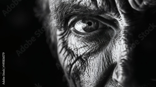 Obraz na płótnie Intense black and white portrait of aged eye with detailed skin texture, perfect for emotion or age themes w salonie