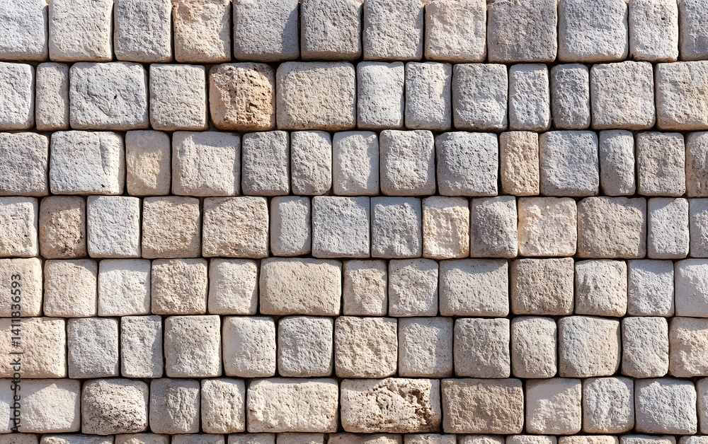 Fototapeta premium Stone Wall Texture Background Beige Grey Blocks
