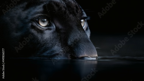 Obraz na płótnie Moody animal portrait with panther in water, great for wildlife or power themes w salonie