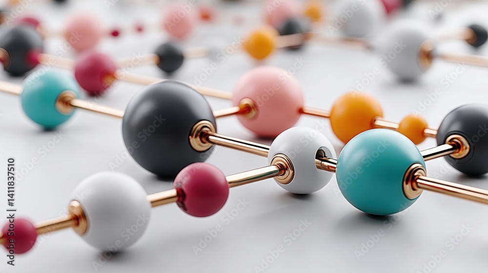Obraz premium Colorful Abstract Model of Molecular Structure with Spheres and Sticks on a Light Background