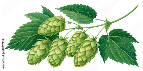 Digital Illustration of Hop Plant, Isolated on Transparent Background, Brewing, Botany, Hops, illustration, transparent background