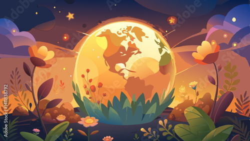 A warm glow paints the quiet earth,
Soft light dances on wildflowers,
Nature whispers, slow and sweet.