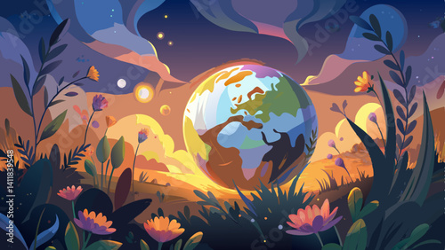 A warm glow paints the quiet earth,
Soft light dances on wildflowers,
Nature whispers, slow and sweet.