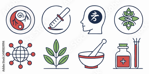 Holistic Health Herbal Medicine Natural Alternative Therapy Icons Vector Set