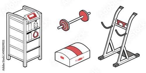 Fitness Equipment Isometric Illustration Barbell Bench Squat Rack Shelf