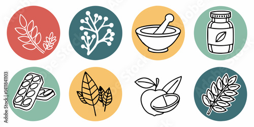 Herbal and Natural Medicine Icons Plants Remedies Health Wellness