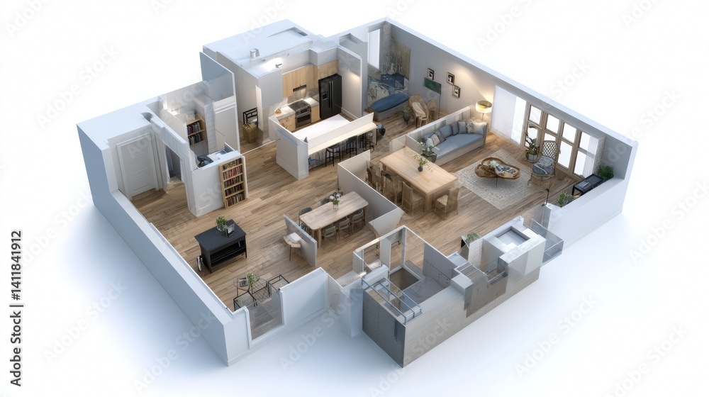 3d interior rendering furnished home apartment
