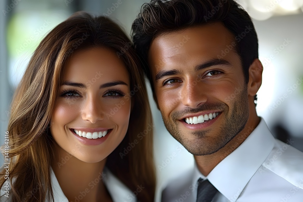 An Attractive duo smiling at the camera, portrait photo in a well-lit interior space, exuding an air of confidence and happiness, showcasing their bright smiles and poised posture. An Attractive duo smiling at the camera, portrait photo in a well-lit interior space, exuding an air of confidence and happiness, showcasing their bright smiles and poised posture.