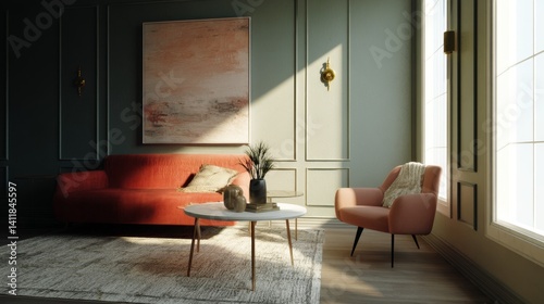 3d mockup frame for art, painting, illustration, wall decoration places at living room