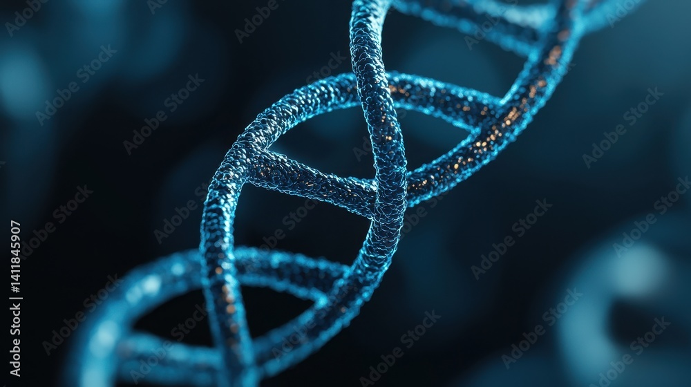 Close-Up View of Blue DNA Helix Structure on Dark Background for Science and Biotechnology Concepts Close-Up View of Blue DNA Helix Structure on Dark Background for Science and Biotechnology Concepts