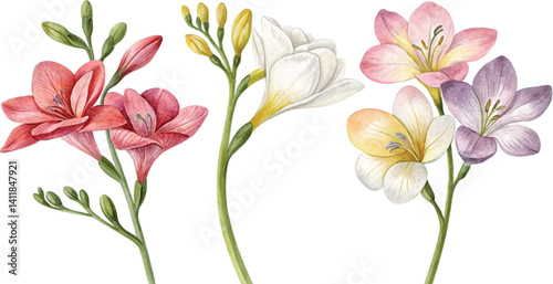 Watercolor Freesia Flowers