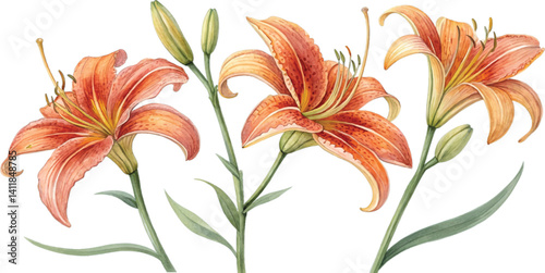 Orange Lilies Watercolor Painting