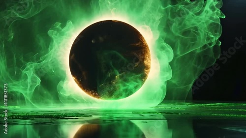 Mystical Aura: A captivating view of an orb engulfed in a brilliant, verdant aura. The scene evokes a sense of enchantment and profound mystery, perfect for those seeking evocative visuals.