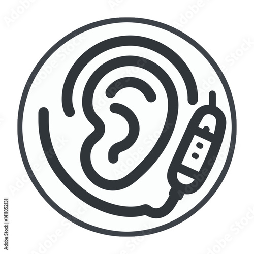Hearing aid icon with image of ear and hearing aid, concept of total hearing loss