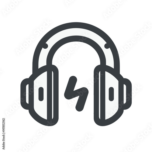 Loud sound in headphones vector icon with lightning bolt headphones, hearing loss warning