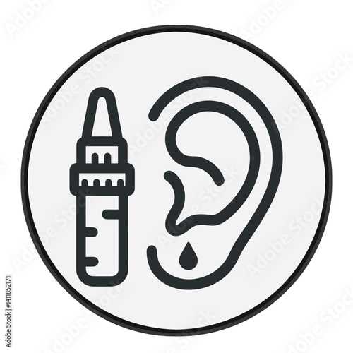 Ear drops icons with ear and dropper, ear infection treatment concept
