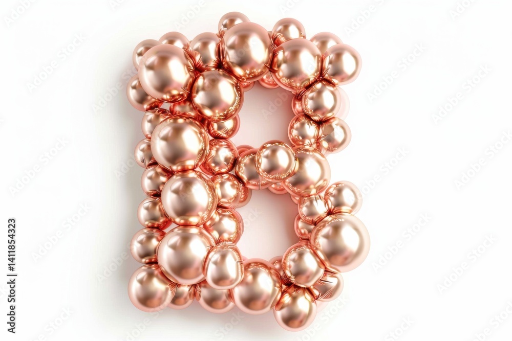 A playful arrangement of glossy rose gold bubbles forming the letter B against a clean white background, showcasing a whimsical design concept isolated on transparent background A playful arrangement of glossy rose gold bubbles forming the letter B against a clean white background, showcasing a whimsical design concept isolated on transparent background