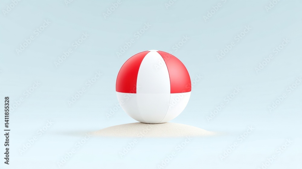 Naklejka premium Colorful Beach Ball on Sandy Surface with Soft Pastel Background for Summer Vibes and Fun Activities
