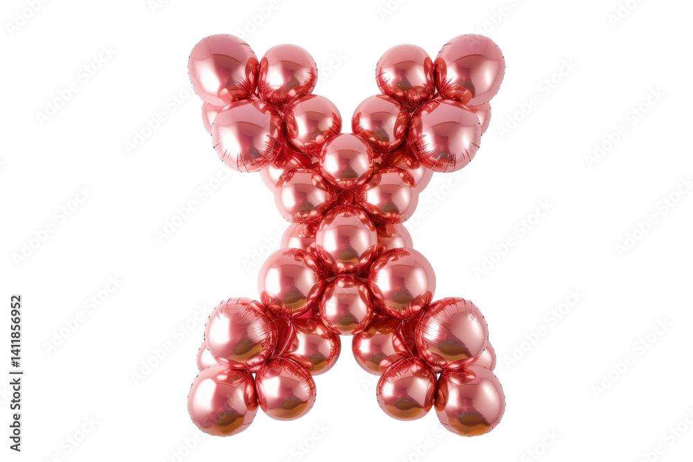 A dazzling display of shiny pink balloons arranged in a creative design perfect for birthdays and celebrations isolated on transparent background