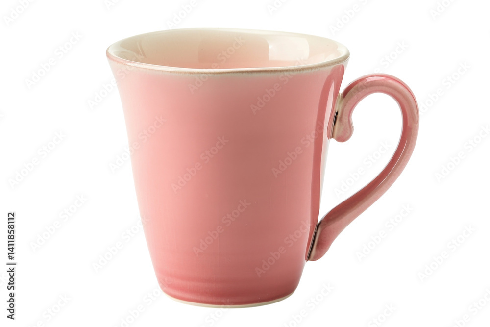 A charming pink ceramic mug rests gracefully on a solid surface, inviting warmth and comfort during a cozy afternoon tea moment isolated on transparent background A charming pink ceramic mug rests gracefully on a solid surface, inviting warmth and comfort during a cozy afternoon tea moment isolated on transparent background