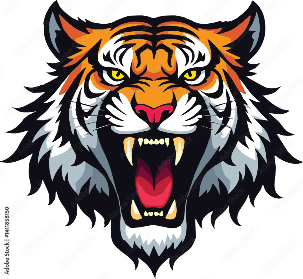 Naklejka premium Fierce Tiger Head Vector Art - Bold Wildlife Design Masterpiece