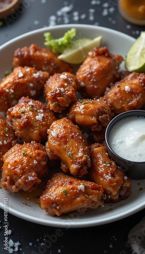 Spicy Glazed Chicken Wings Delicious Dish. AI Generated