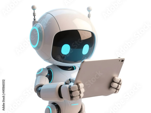 Happy robot. 3d ai character, chat bot mascot isolated on transparent background, GPT chatbot icon. Artificial intelligence, trendy technology, support service, funny automation computer