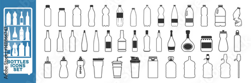 Bottles for water, milk, alcohol, beer, cognac, cocktail, wine and other drinks