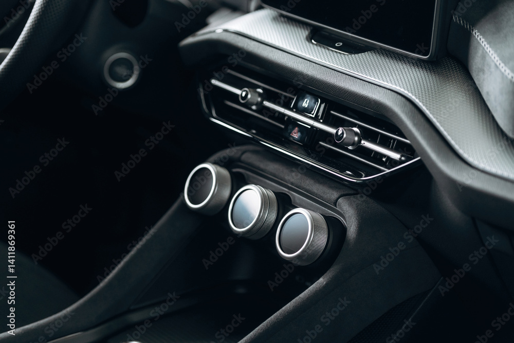 Naklejka premium Detailed close up view of modern car interior