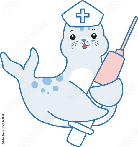 Cute Seal vector icon. Funny baby Seal animal series stock illustration. Life of fluffy Seal designs.
