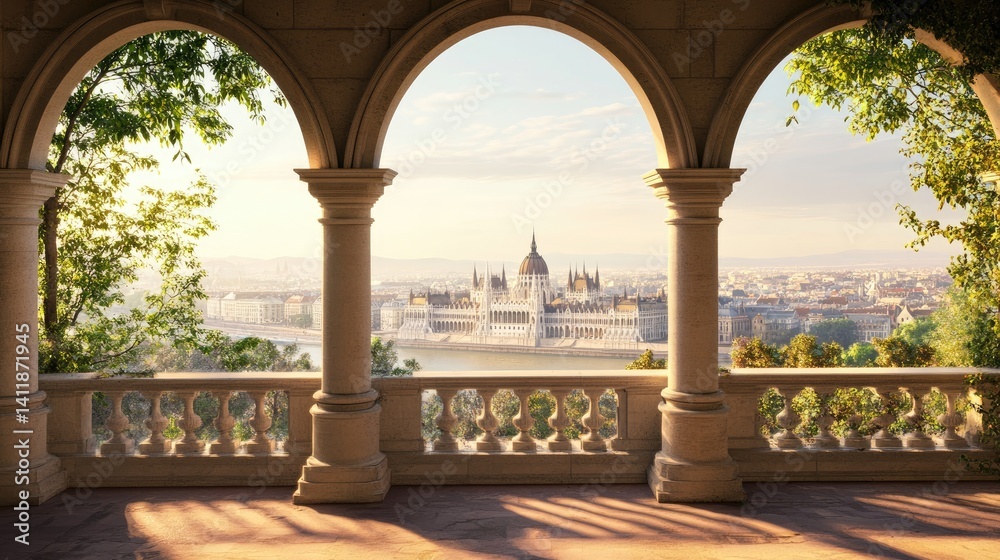 Beautiful Morning View of Parliament Building in Budapest, Hungary