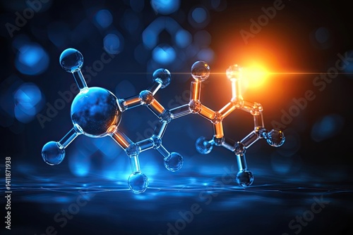 Glowing 3D molecular structure on dark blue background