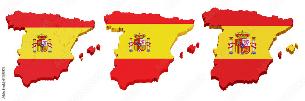 Fototapeta premium Spain Map with National Flag Overlay on Transparent Background