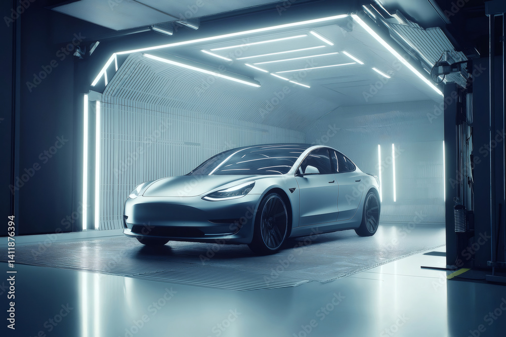 Modern electric vehicle charging in a futuristic garage, showcasing innovation in electric mobility and sustainable transportation Modern electric vehicle charging in a futuristic garage, showcasing innovation in electric mobility and sustainable transportation