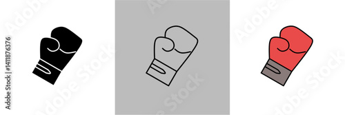 Boxing Gloves Vector Icon Set Illustration and Outline.