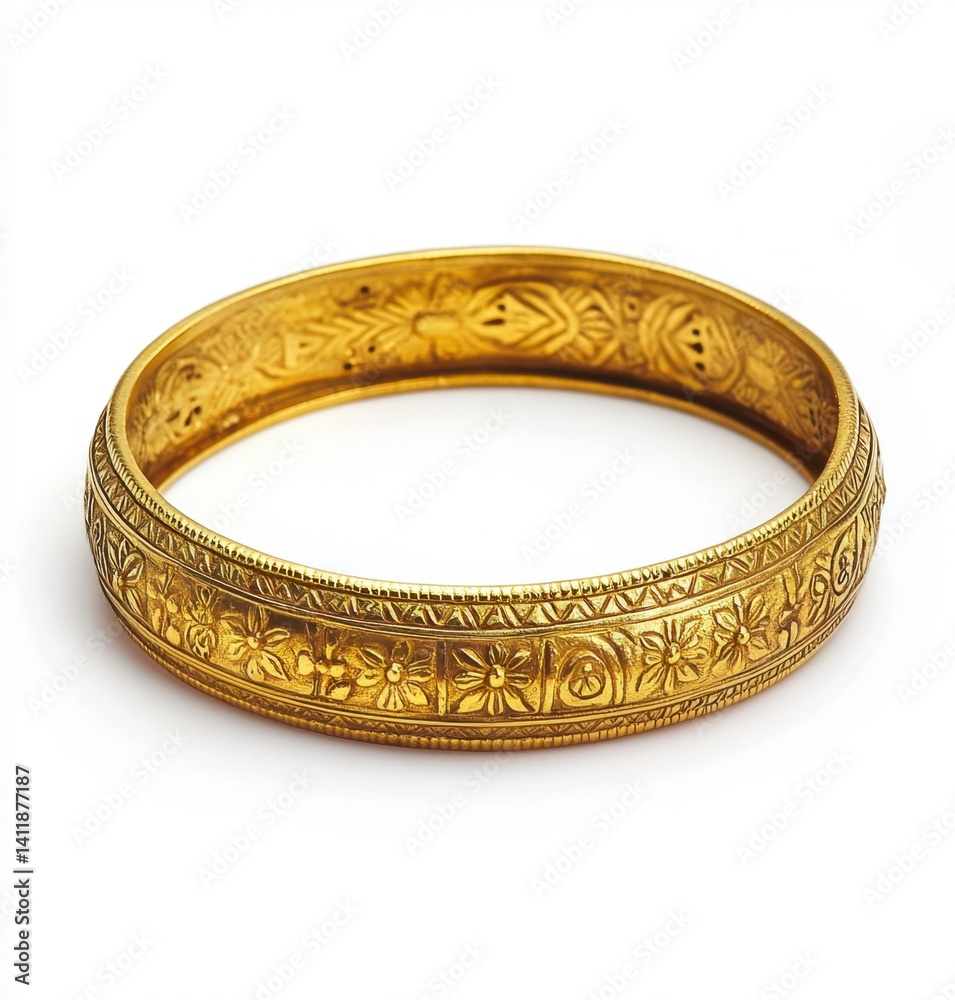 Elegant Golden Bangle with Intricate Floral Patterns and Design Elegant Golden Bangle with Intricate Floral Patterns and Design