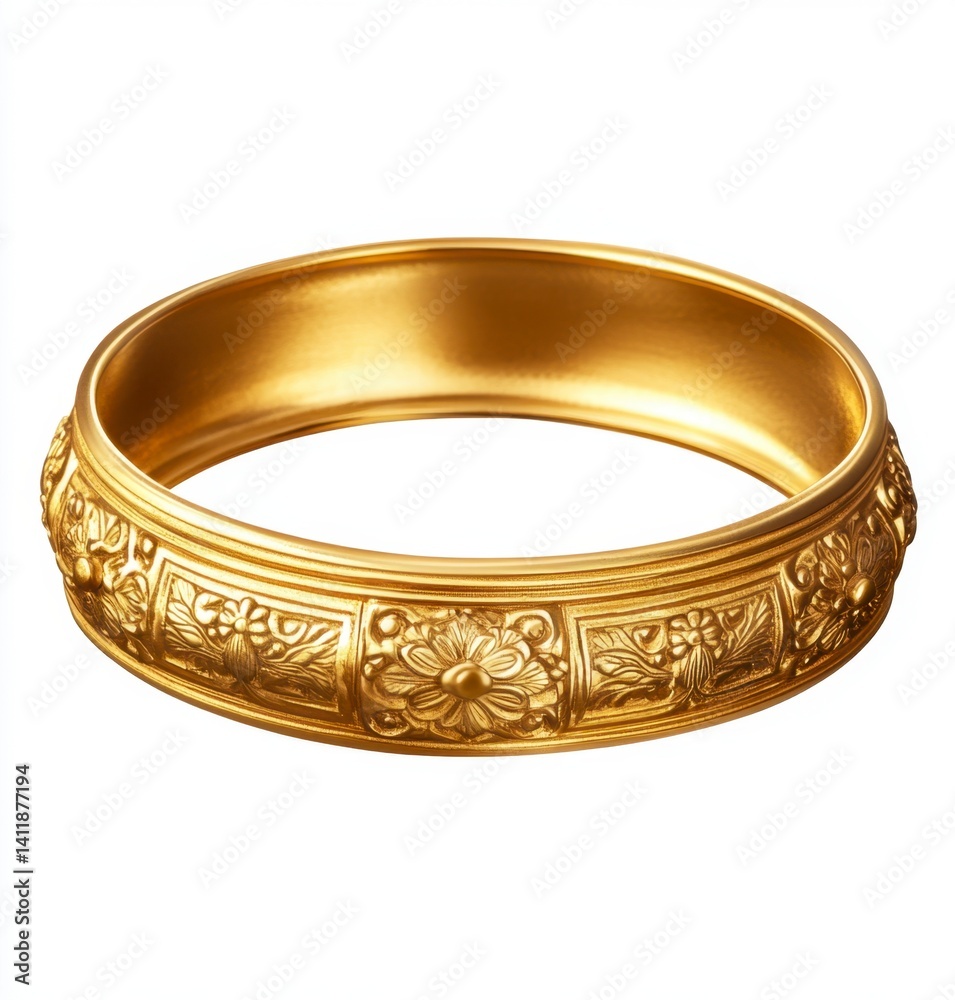 Elegant Gold Bangle with Intricate Floral Pattern Design Elegant Gold Bangle with Intricate Floral Pattern Design