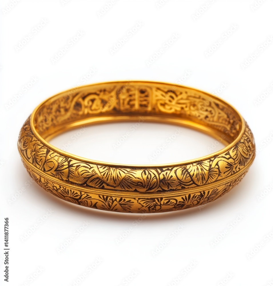 Intricately Designed Gold Bangle with Floral Patterns and Detail Intricately Designed Gold Bangle with Floral Patterns and Detail