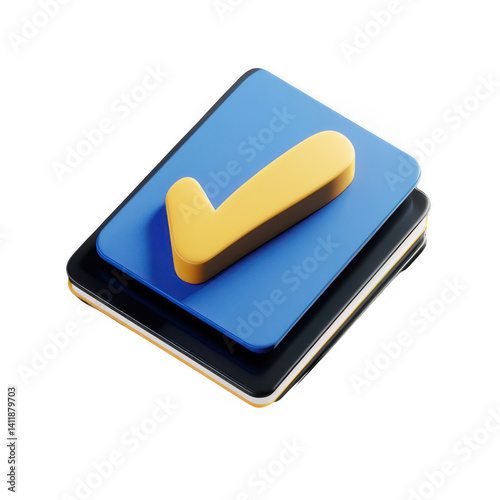 3D cartoon illustration of document with checkmark