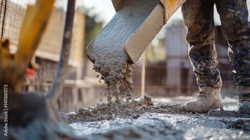 Wallpaper Mural A construction worker pouring cement into a foundation. Featuring precision and care Torontodigital.ca