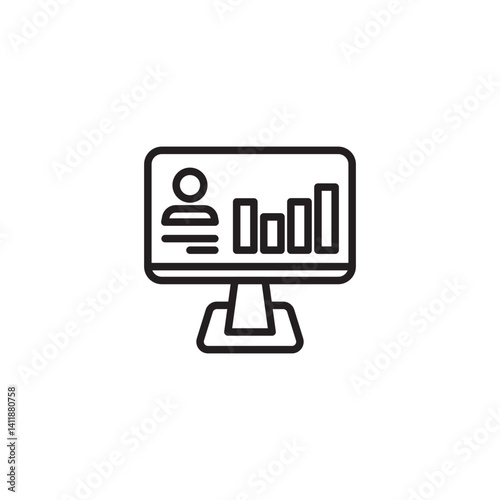 A computer monitor icon displays a user profile symbol and a bar chart, representing online data analysis, user statistics, or performance monitoring.