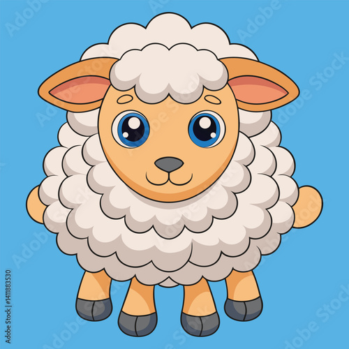Cute cartoon sheep with fluffy wool