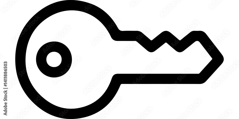 A black and white line icon vector of a simple key. A black and white line icon vector of a simple key.